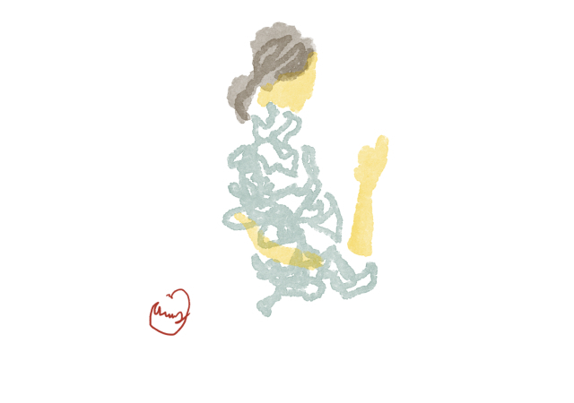 植物柄のワンピースのポニーテールのおねえさん ラクガキ鮫